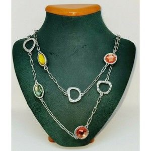 Retired Lia Sophia Multicolor Faceted Beads Chain Link Double/Single Necklace